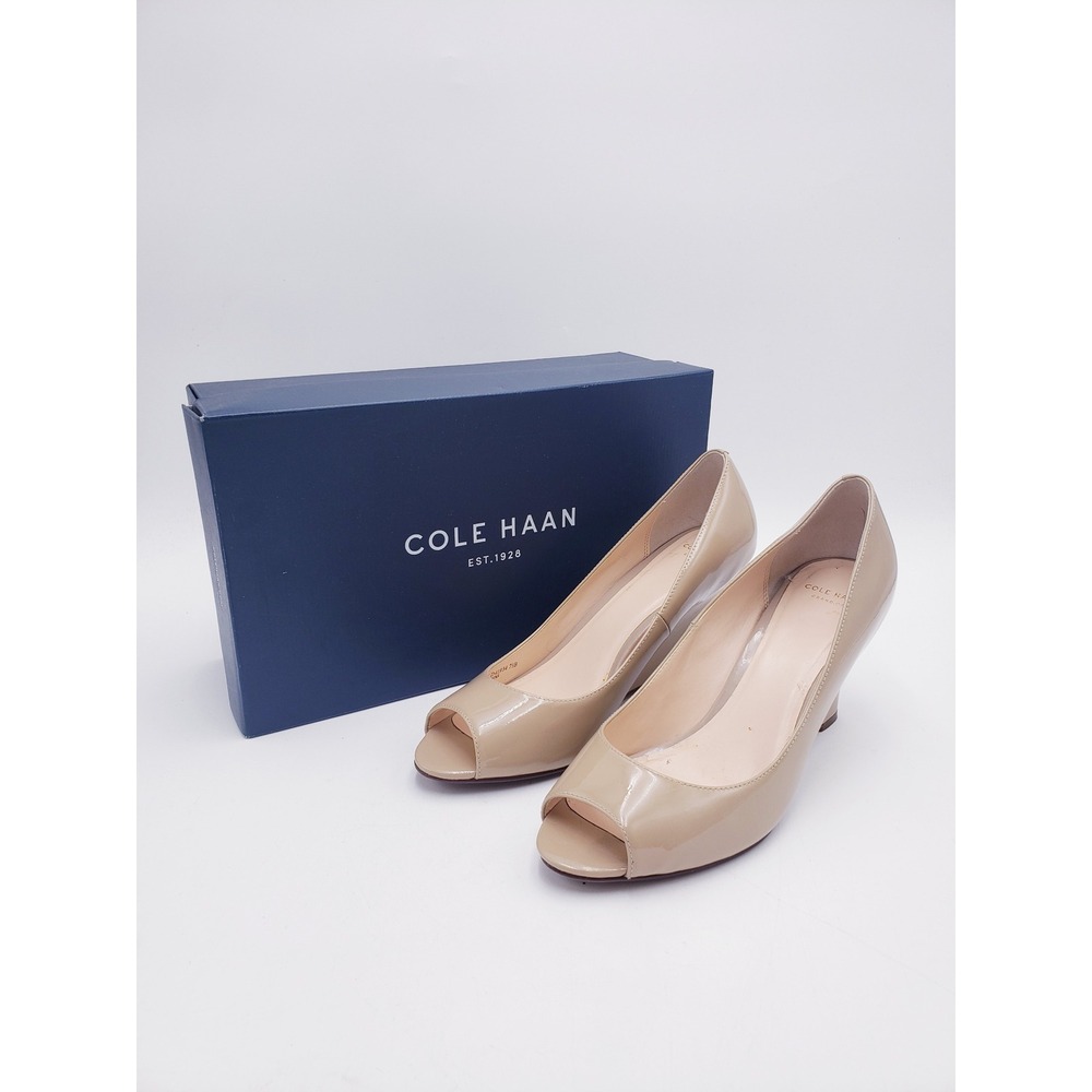 Cole Haan Lena Open Toe Wedge Pump II Patent Leather Womens Size 7.5